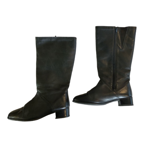 Regence Shoes Regence Womens Tall Black Leather Short Block Heels